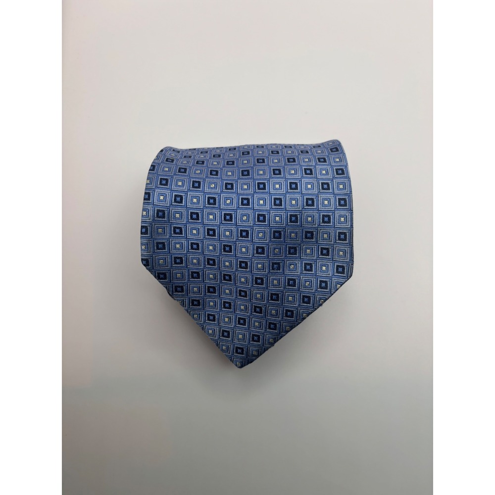 Savile Row Blue Geometric Square Pattern 100% Silk Men's Necktie